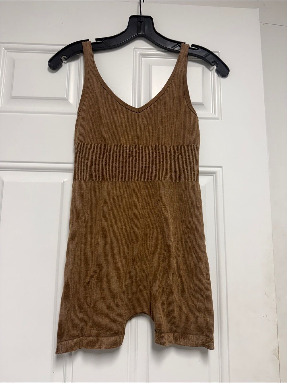 Brown Knit Tank Romper VITALITY - One Size - Ribbed Athletic Workout Outfit